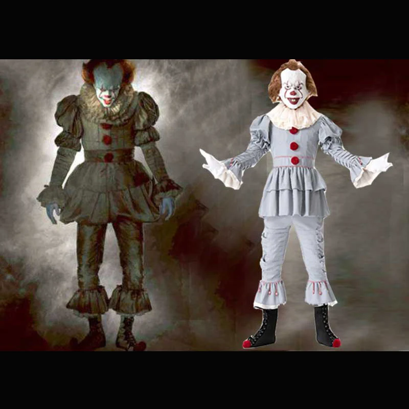 

Adult Men Scary Movie Unisex Cosplay Horror Jester Outfit For Men Women Halloween Film IT Pennywise Joker Evil Clown Costume