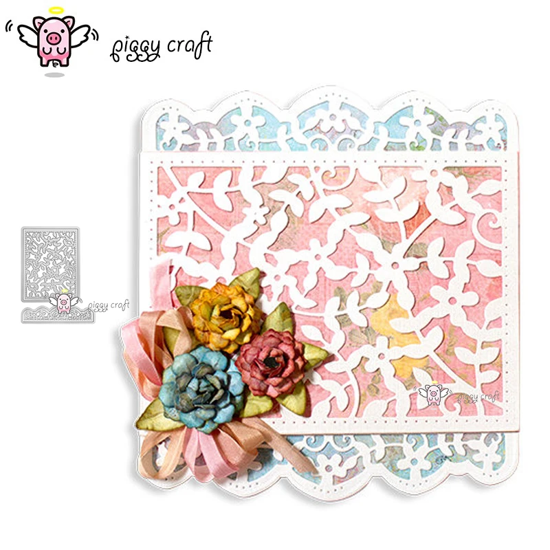 

Piggy Craft metal cutting dies cut die mold Flower leaf edge frame Scrapbook paper craft knife mould blade punch stencils dies