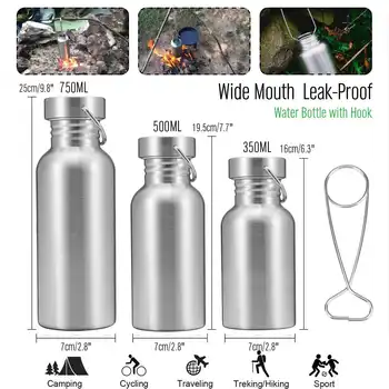 

Portable Stainless Steel Water Bottle Lid Sports Flasks Leak-proof Travel Cycling 750ml/500/300ml Camping Bottles BPA Free