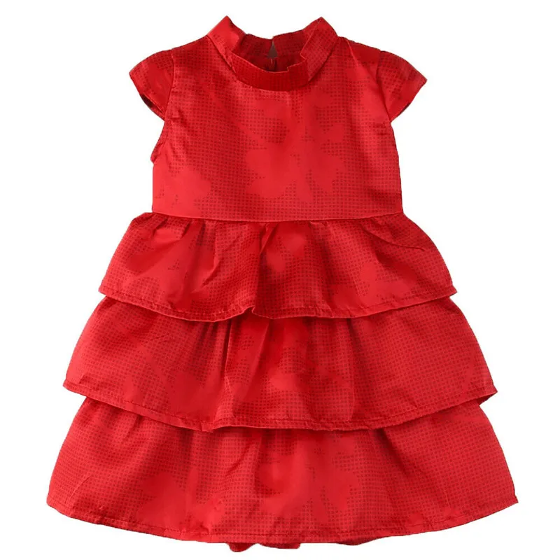 

Baby Kid Girl Princess Dresses Red Sleeveless Bridesmaid Party Wedding Tutu Dress Gown Ruffle Clothing 1-6T