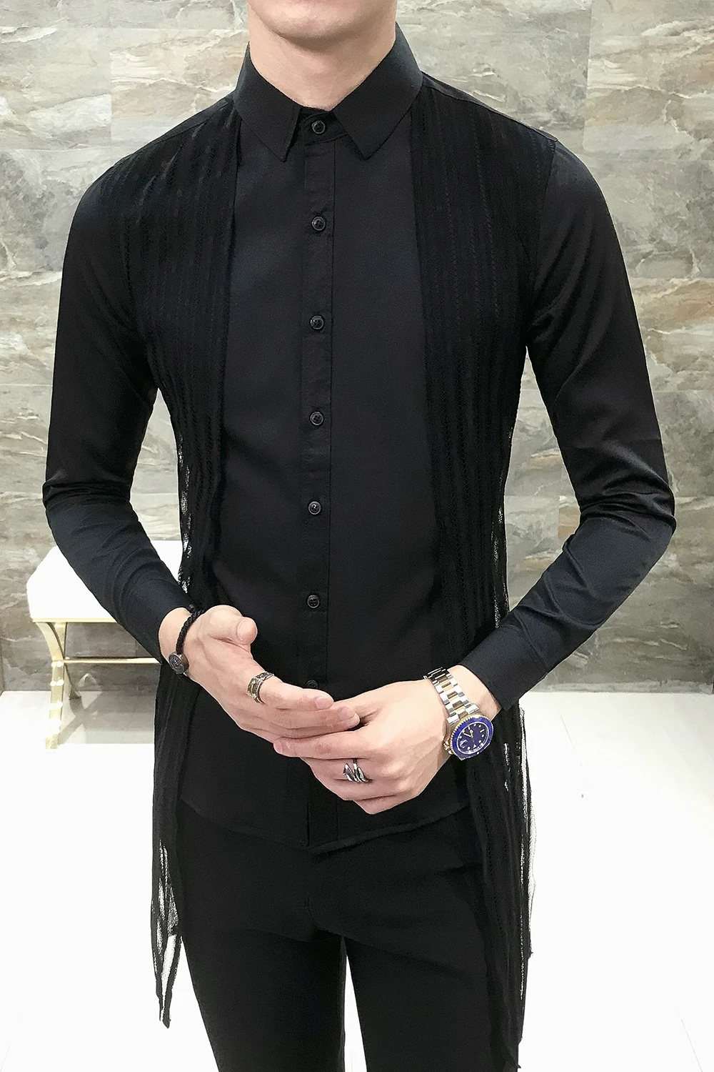 Hemden Herren 2018 мужские новые рубашки длинные белые платье корейский стиль одежда