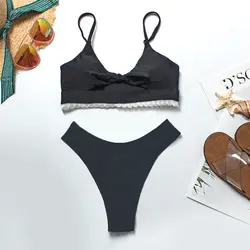 нотонный комплект бикини с вырезами; кружевной купальник на груди; летний купальный костюм; бразильские сексуальные с
