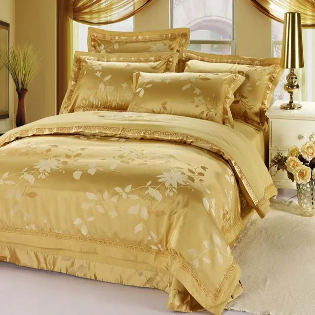 luxury palace royal 60s yarn satin silk floral jacquard king queen royal bed sheet