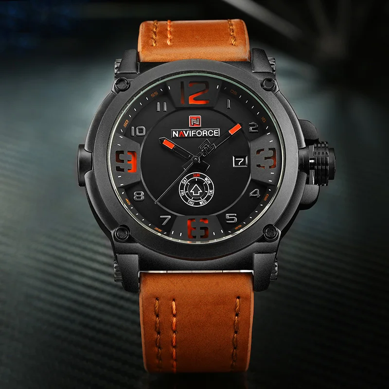 NAVIFORCE Relogio Masculino Militar кожаные часы мужские 2018 ударопрочные военные спортивные для