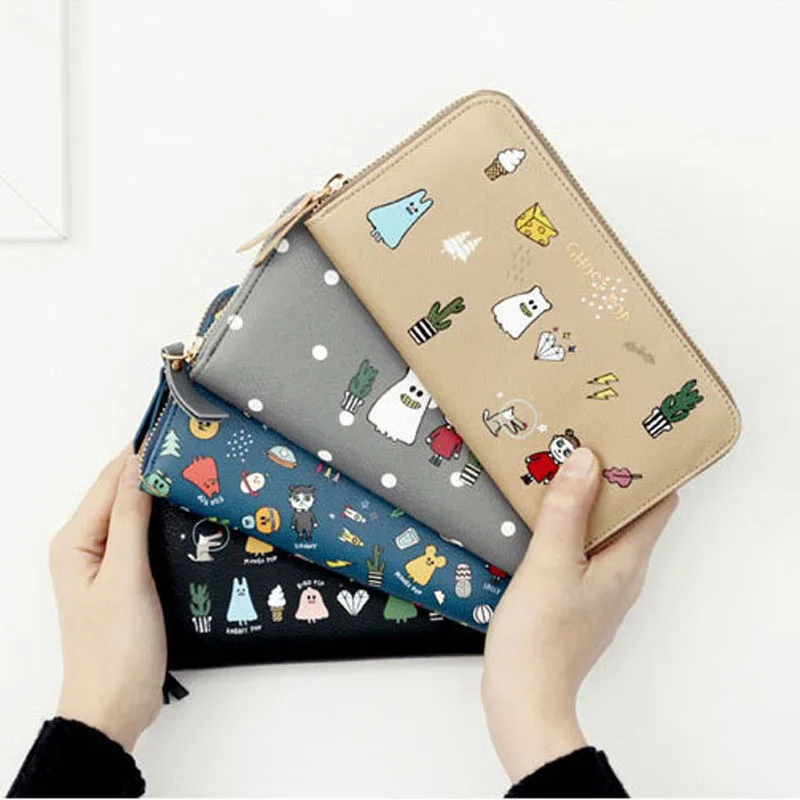 

Women Wallets Fashion 2019 New Casual Pu Leather Korea Lady Purse Long Print Cartoon Zipper Cute Female Clutch Wallets,