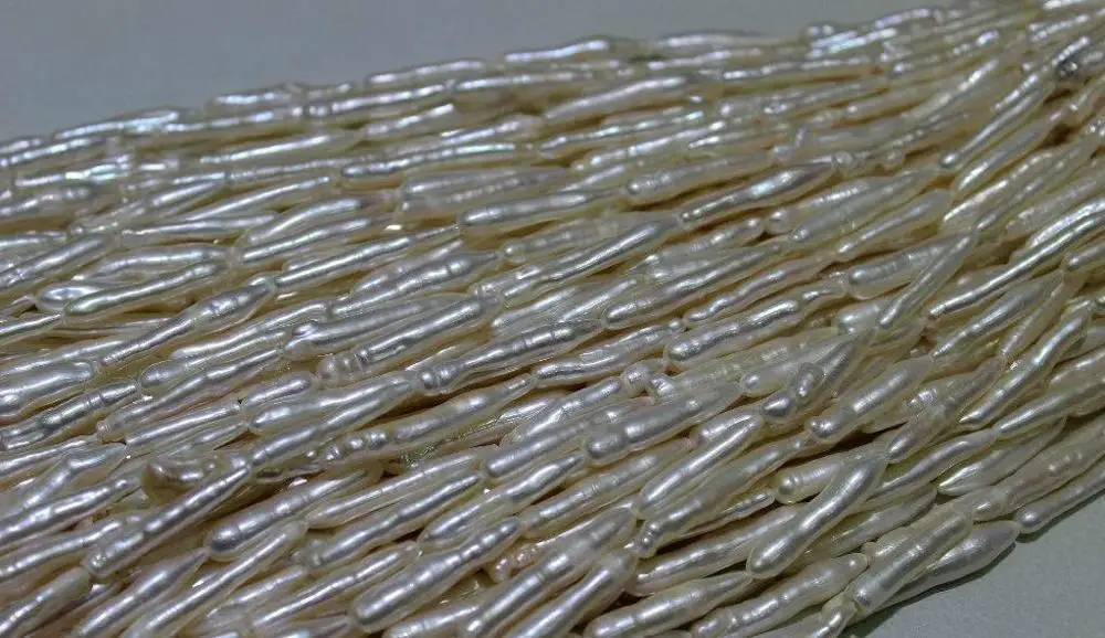 

FREE SHIPPING>>>@@ > Cylindrical white freshwater pearl necklace 8x32mm-9x38mm 15" "Handmade"No Metal