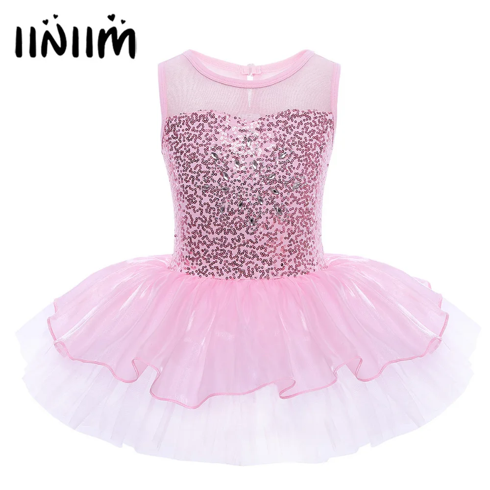 iiniim Girls Ballerina Party Costume Sequined Flower Princess Dance Dress Dancewear Gymnastic