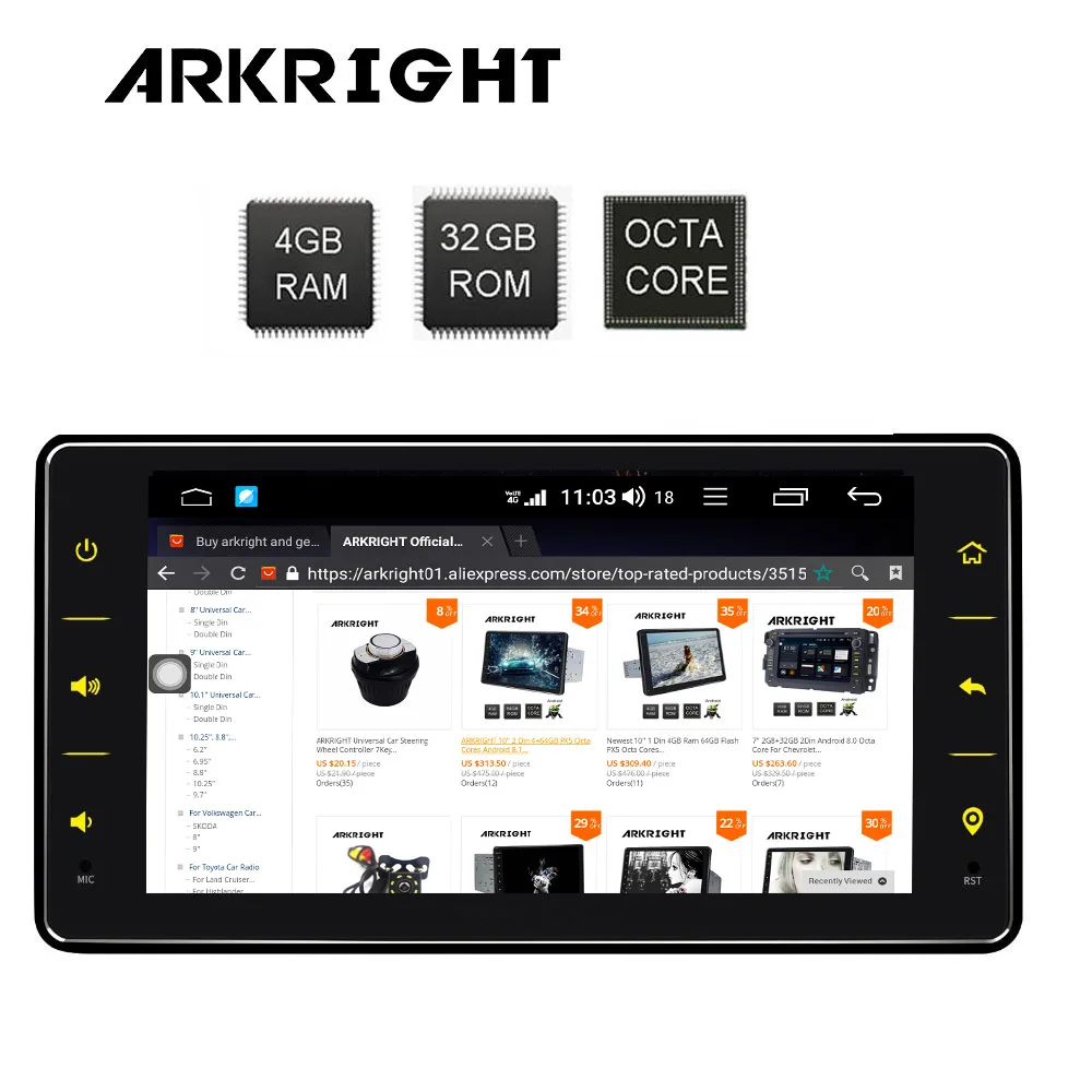 Excellent New 6.2" 1Din 4+32GB Android 8.1 Car Radio Audio Stereo Support 4G LTE SIM Network/DSP Octa Core GPS Carplay Multimedia Player 3