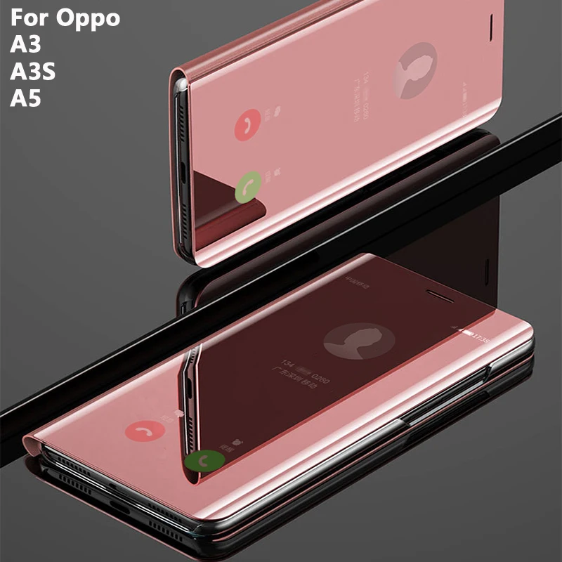 Flip Smart Mirror Phone Cover Case For Oppo A5 A3 A3s Hard Leather Clear View Standing Rose Gold Back Cases Accessories Phone Case Covers Aliexpress