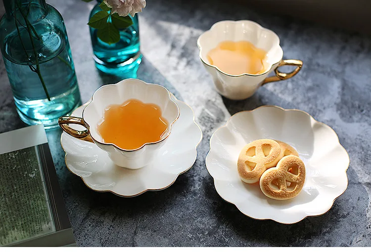 Керамические Золотые чашки и блюдца в скандинавском стиле набор кофейных чашек английский послеобеденный чай с молоком набор фарфоровых чайных чашек для дома Прямая