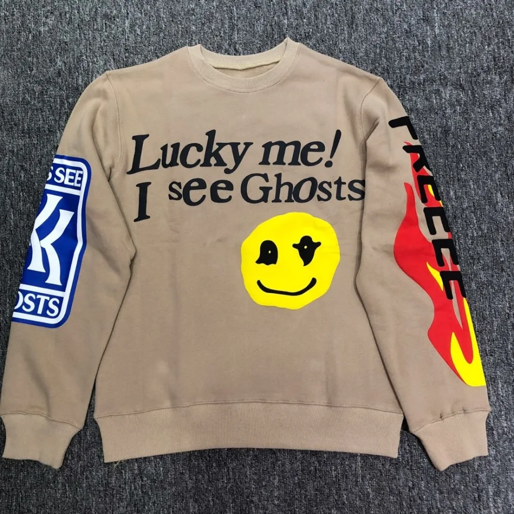 Лучшее качество 1:1 Kanye West Kids See Ghosts Smile Face Flocking женские мужские толстовки Толстовка