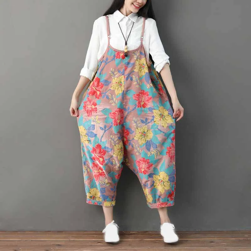

Loose Women Thin Denim Jumpsuits Cute Vintage Female Print Jeans Overalls Retro Ladies Overalls Printed Rompers