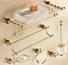 Luxury solid brass and jade gold finish Bathroom Accessories Set,Robe hook,Paper Holder,Towel Bar,Soap basket ► Photo 1/5