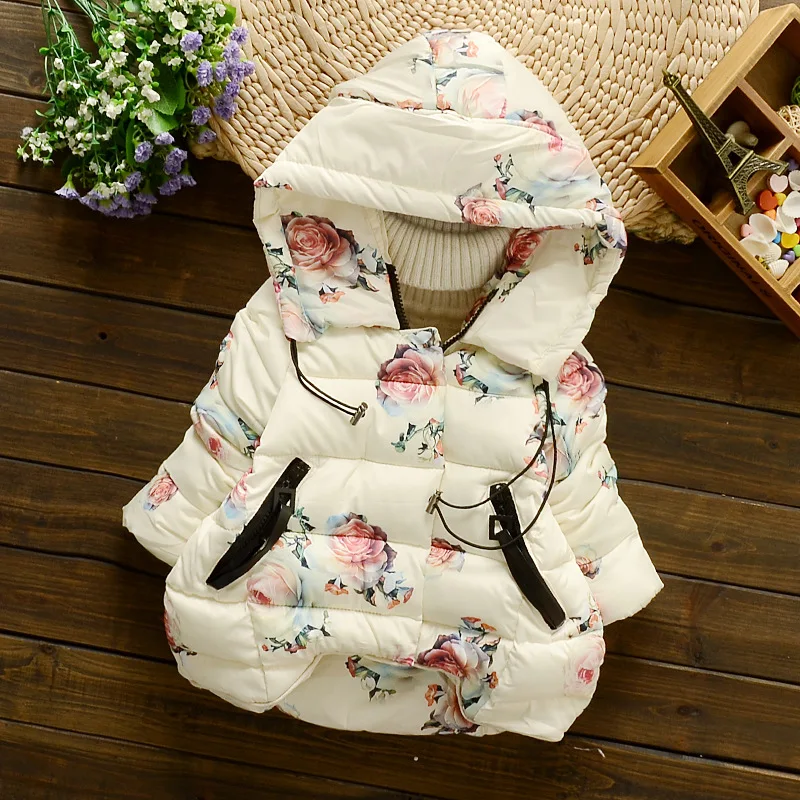 

JKP Winter models new girls infants 1-2-3-4 roses hand plug cotton hooded thickening children's cotton clothing coats MF-309