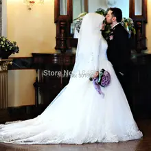 Oumeiya Real Sample OWD906 With Hijab Long Sleeve Turkish/Arabic/Muslim Wedding Dress 2016