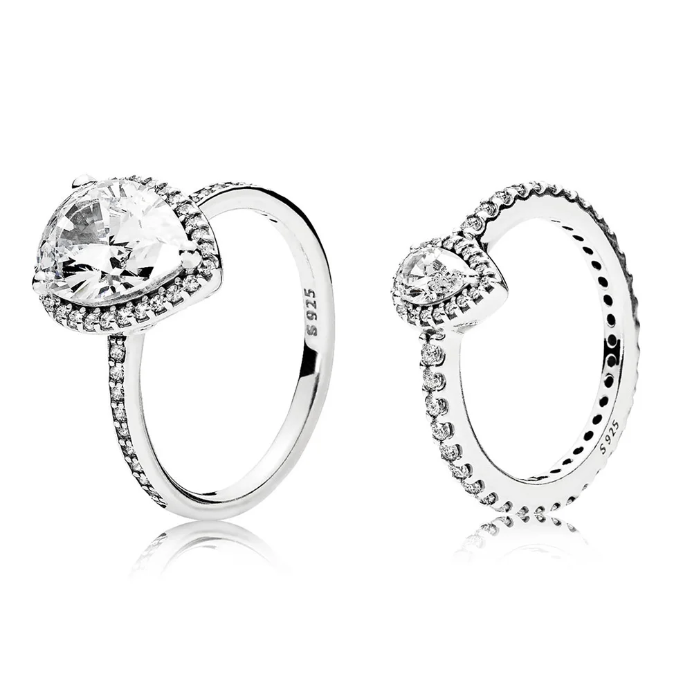 

925 Sterling Silver Ring Charms BIg And Small Romantic Crystal Heart Ring 2 Style For Women Jewelry