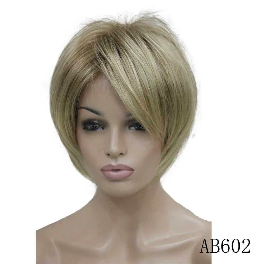 5969 #AB602 New charming blonde mix with brown root women' short straight wig (1)
