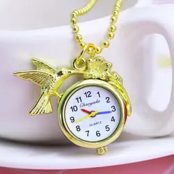 2018 г. новые женские Девушки Золотой Лаки птица ожерелье кварцевые карманные часы маленькие ученики дети словосочетание брелки часы