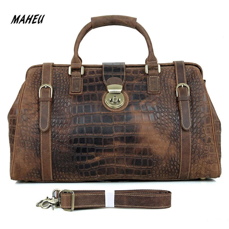 

MAHEU 2019 New Arrival Male Crocodile Leather Travel Bag Men Business Trip With Shoulder Strap Travelling Bag Luxury Design