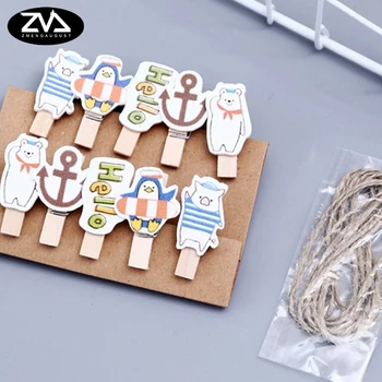 

10pcs/bag Fantasy life home routine wood clip cute stationery party Decoration Photo Paper Craft Diy Clips With Hemp Rope