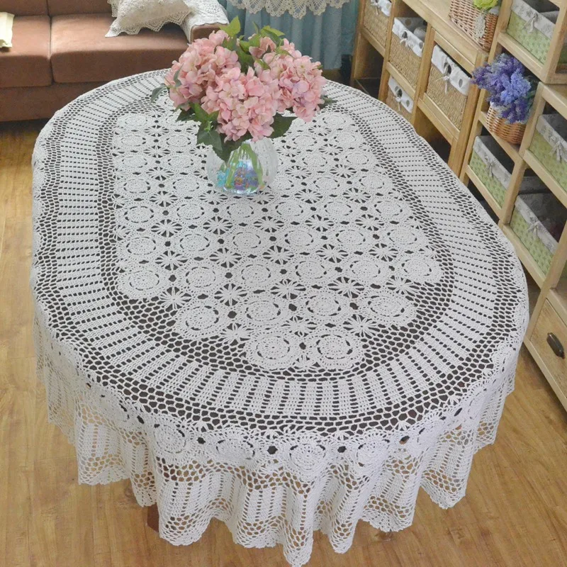 Handmade Crochet Table Cloth Oval Dinner Tablecloth Crocheted Lace Cotton Oval table cloth Extra Long Table cover