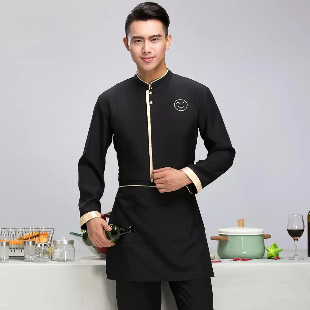 Индивидуальные Black Hotel равномерное Западный форма для официантов ресторана осень-зима с длинными рукавами китайский ресторан рабочая одежда 89 - Цвет: men black