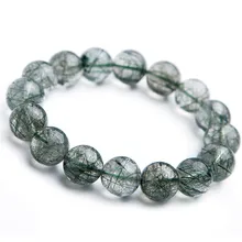13mm Genuine Brazil Natural Green Rutilated Quartz Crystal Round Bead Stretch Bracelets For Women Men 13mm Genuine Brazil Natural Green Rutilated Quartz Crystal Round Bead Stretch Bracelets For Women Men