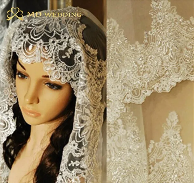 

3M Wide And 4.5M Long Wedding Veil 3M With Comb Lace Beads Mantilla Bridal Veil Wedding Accessories Veu De Noiva MD47