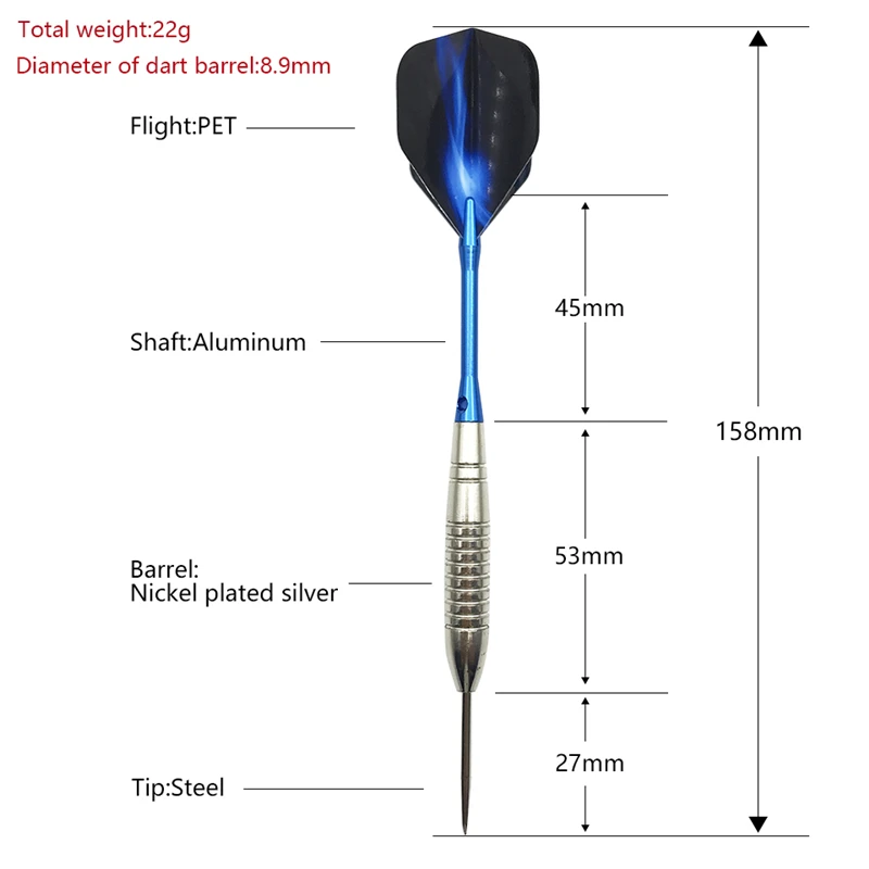 Yernea Jó minőségű 3pcs Acél Belefordul Darts 22g Épületszárny Nehezen Darts Dobó sportok játékok Kék szín Alumínium Rúdpár Szökellés flights