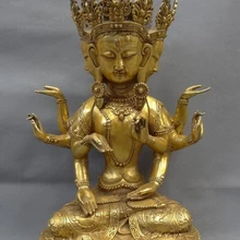 Xd 001632 2" Тибет Бронзовый Свинка 4 Головы 8 Руки Будды Namgyalma Ushnishavijaya Статуя Тары