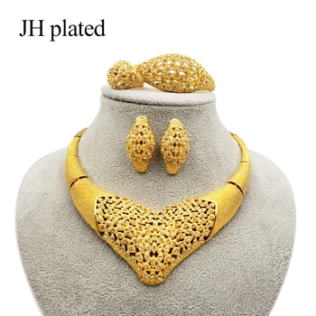 

JHplated Exquisite Women Luxury Dubai Jewelry sets of gold color India Nigeria African Big Jewelry Accessories Jewelry Wholesale