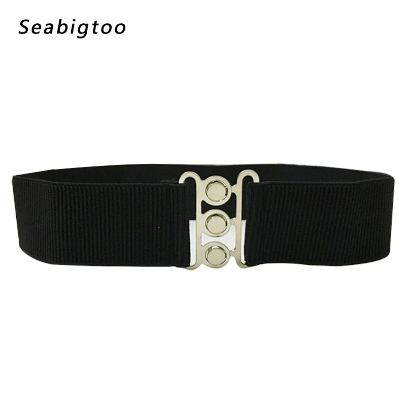 Elegant Silver Metal buckle Women belts fashion Wide Stretch Elastic Waist ladies Belts for ...