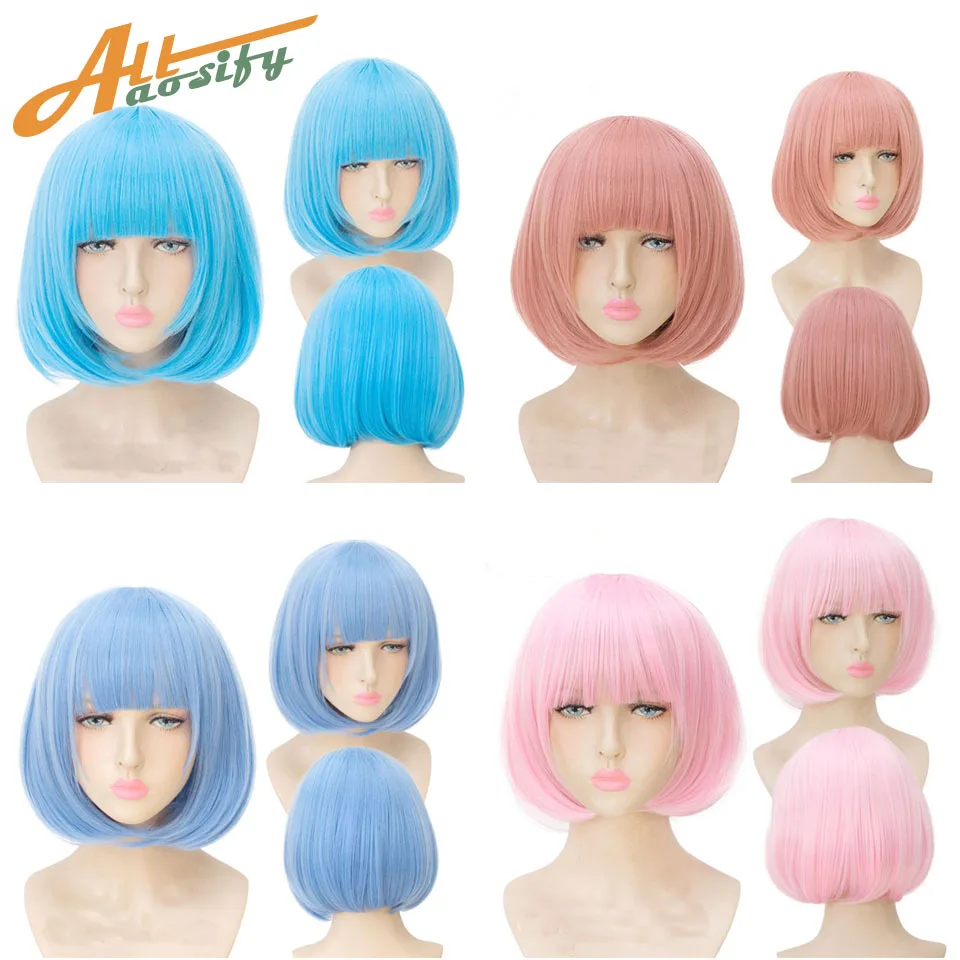 Allaosify 35 см короткий парик bobo черные белые фиолетовые синие красные желтые