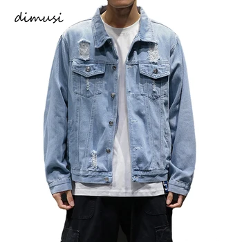 

DIMUSI Mens Denim Jacket Trendy Fashion Hip Hop Streetwer Ripped Denim Jacket Mens Slim Jean Jacket Cowboy Coats Clothing 5XL