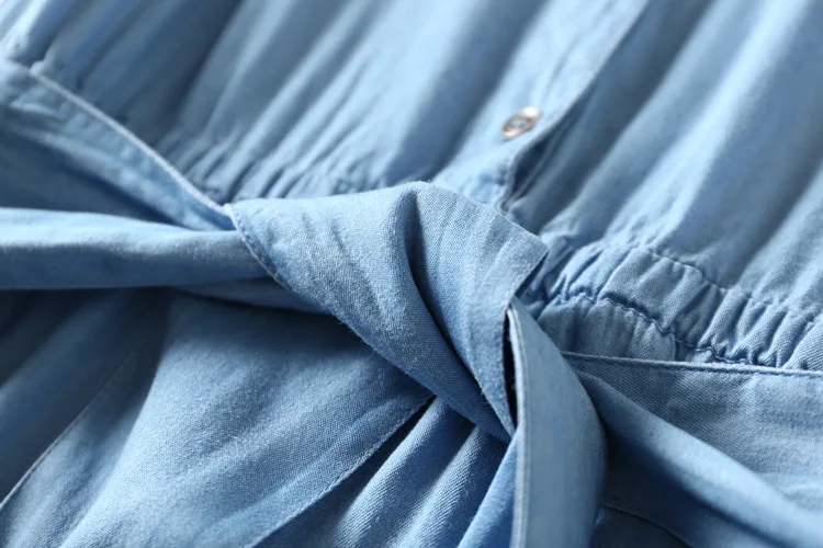 Летнее джинсовое платье с v-образным вырезом и завязками без рукавов с поясом и бантом m-xl S27780-AQ