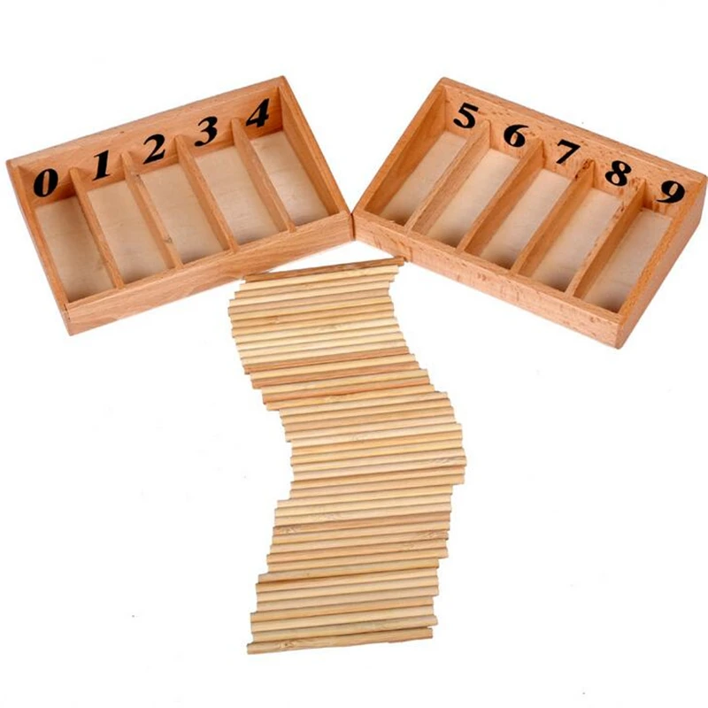 

Montessori Math Toys Mathematics Montessori Materials Educational Wooden Spindle Box Early Learning Training Toy + 45pcs Stick