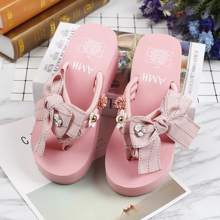 2019 Summer New Korean Womens Non-slip Wedge High Heels Flip Flops Slippers Online Ladies Fashion Platform Shoes46