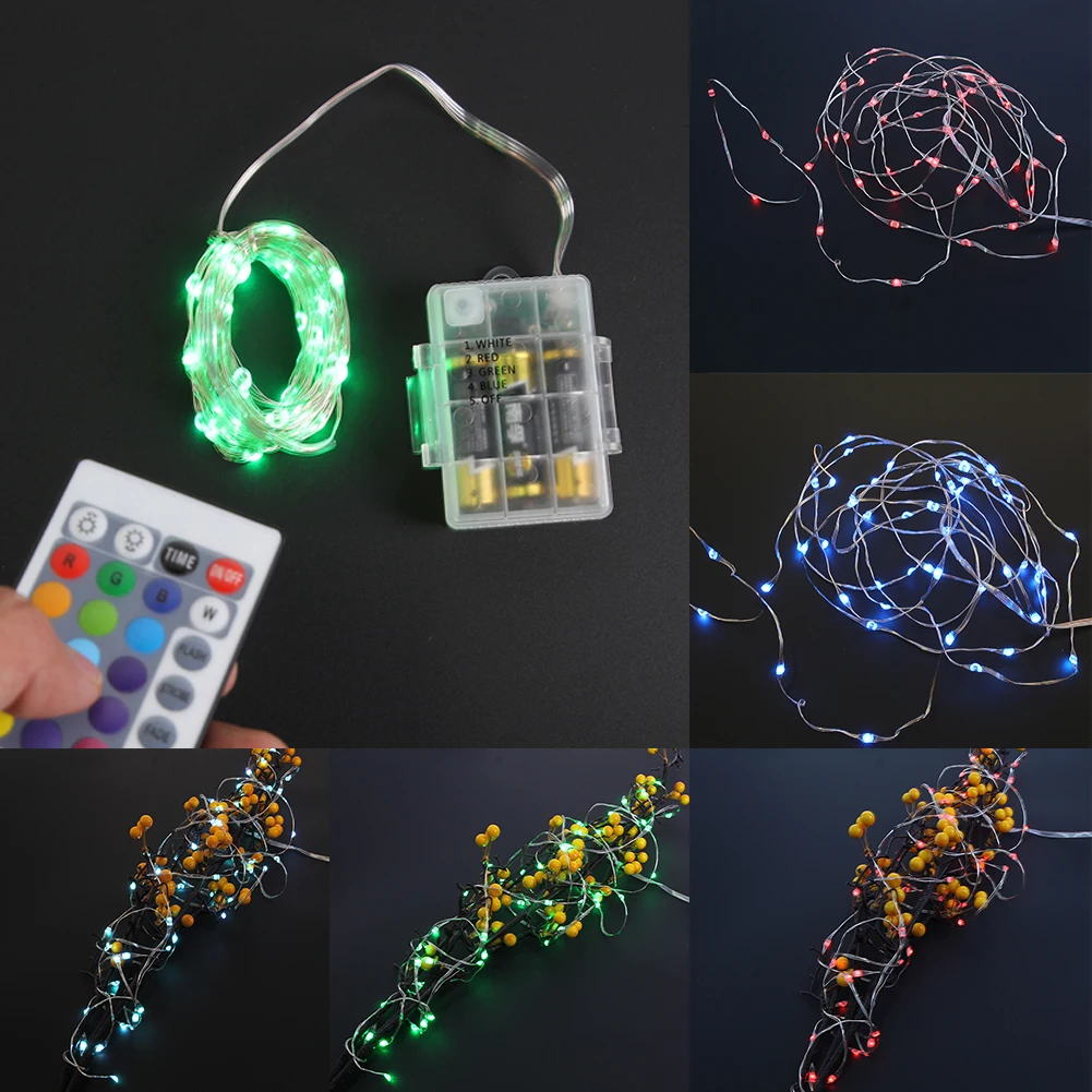 

5m 50 LED Copper Wire RGB Battery Power LED String Fairy Lights with 24 key Remote Controller for Party Christmas Wedding Decor