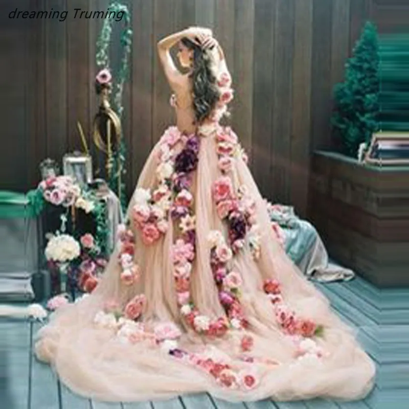 Весна Лето 3D цветок Румяна Розовые Свадебные платья Tutu пышные тюлевые Свадебные платья на шнуровке Плюс Размер Vestido De Noiva