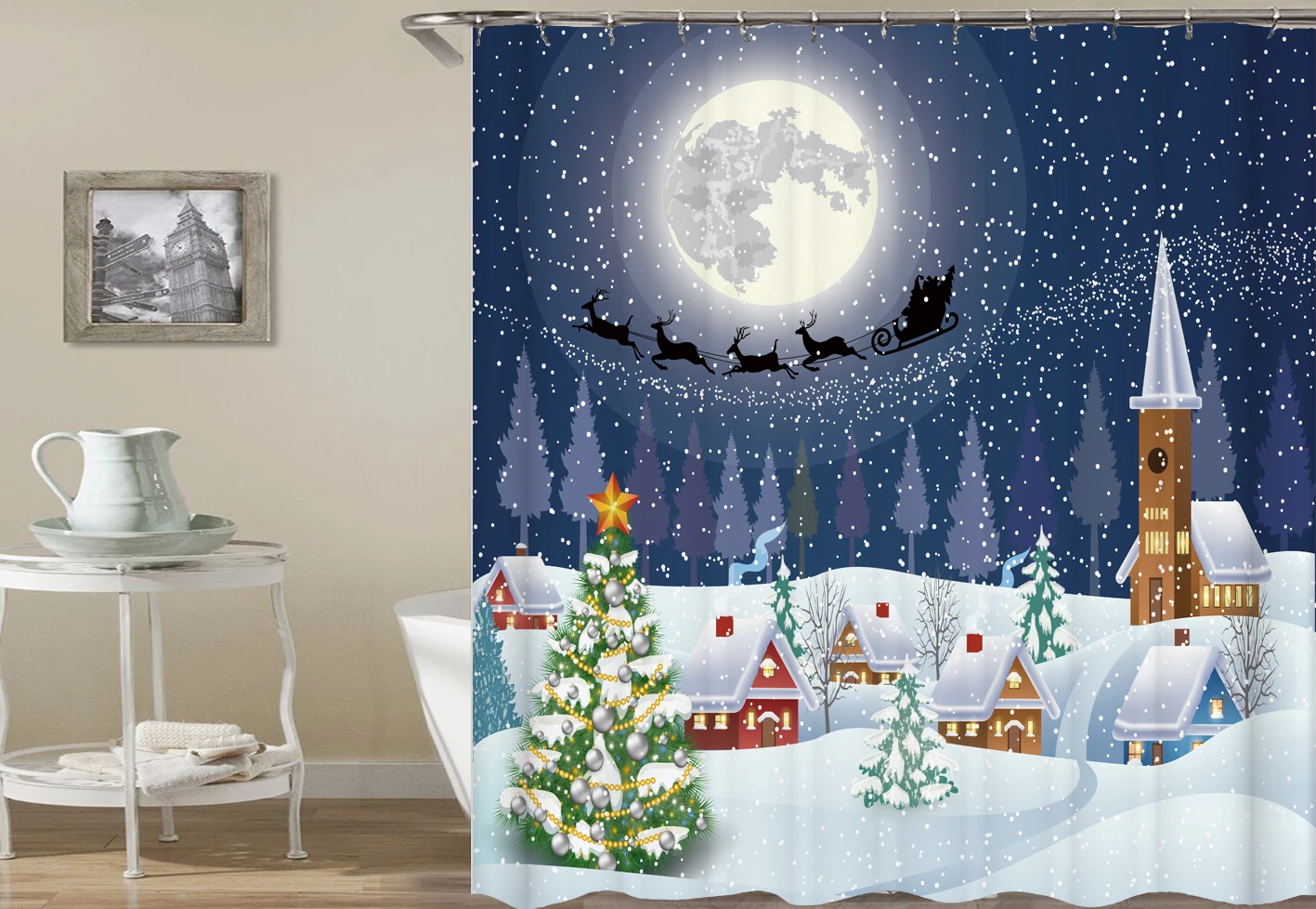 

Kiwiberry Longer Merry Christmas Bathroom Shower Curtain Funny Fabric Waterproof And Mildewproof Bathroom Curtain Rideau Licorne