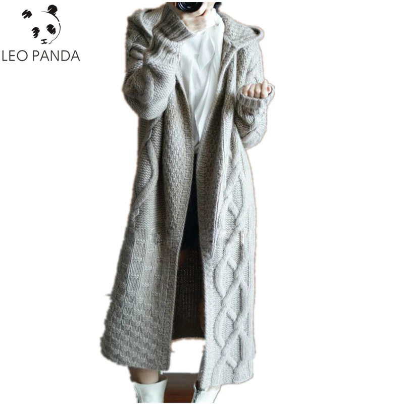 

2019 New Winter Elegant Womens Cardigan Coat Long Hooded Sweaters Thick Warm Sweater Female Loose Casual Streetwear Tops