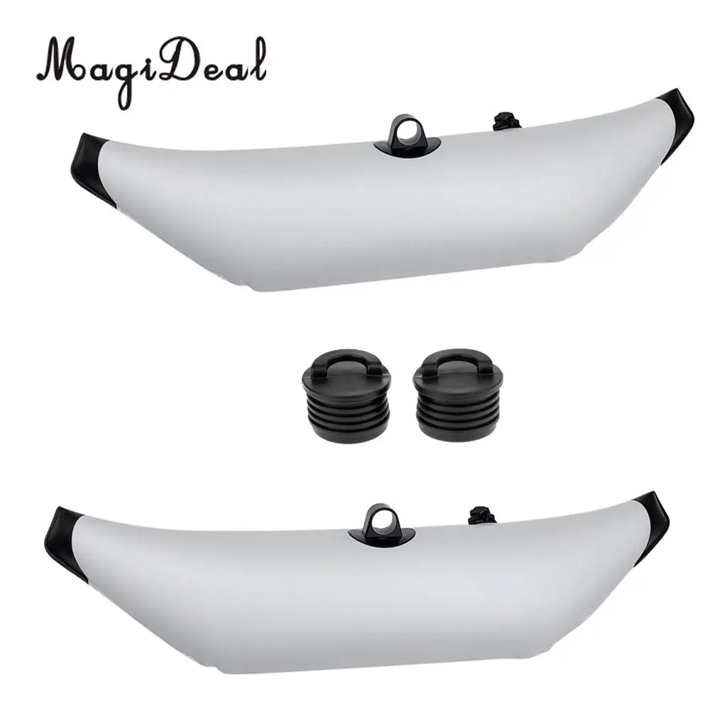 2Pcs Marine Kayak Fishing Beginners White PVC Inflatable Outrigger Stabilizer & 2Pcs Universal Kayak Scupper Plugs Stopper