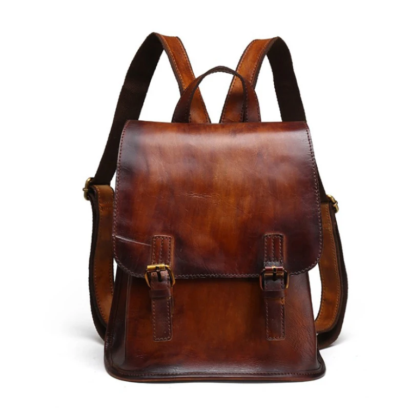 

New 2019 Genuine leather women backpack Retro women knapsack fashion personality hand-wiping large capacity travel bags