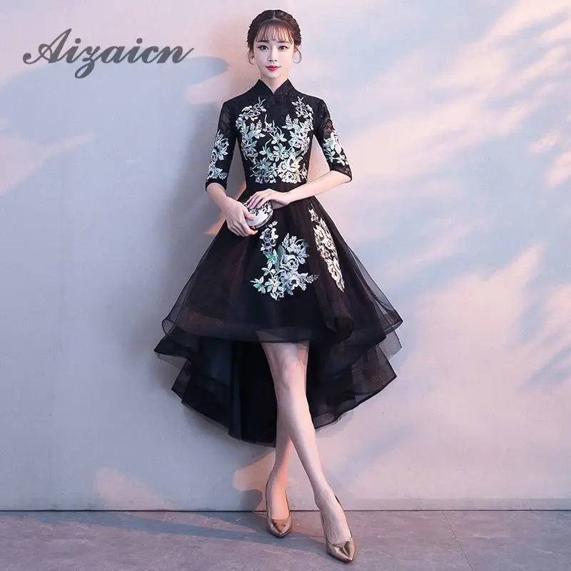 Длинное китайское Восточное вечернее платье Cheongsam с вышивкой элегантные платья