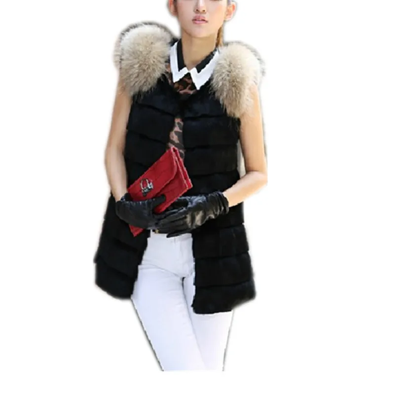 

natural fur vest full pelt real rabbit raccoon fur waistcoat medium-long women's winter jacket white fur vest of rabbit V599