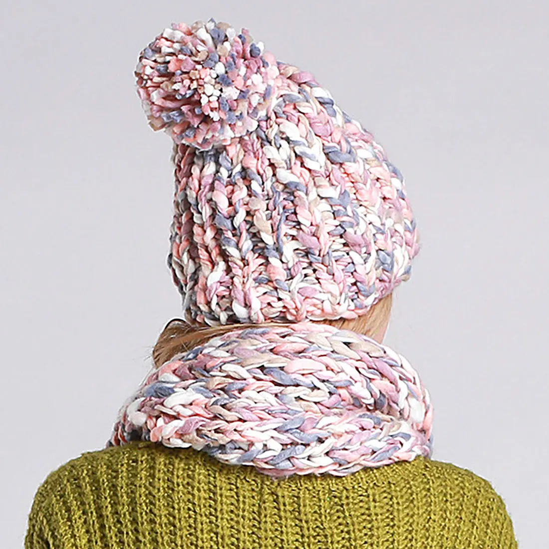 Fahion вязать зима теплая шапка и шарф комплект для Для Женщин Девочек шапочки толстые женские капот шарф комплект Для женщин Снуд шарф
