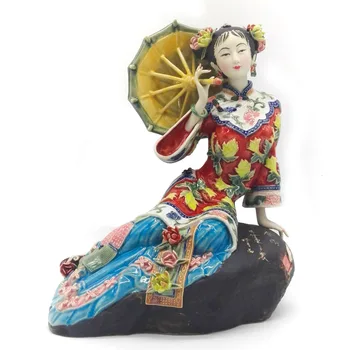 

Chinese Beauty Porcelain Art Antiques Figurines Angel Collectible Pottery Glaze Ceramic Dolls Home Craft Decor Wedding