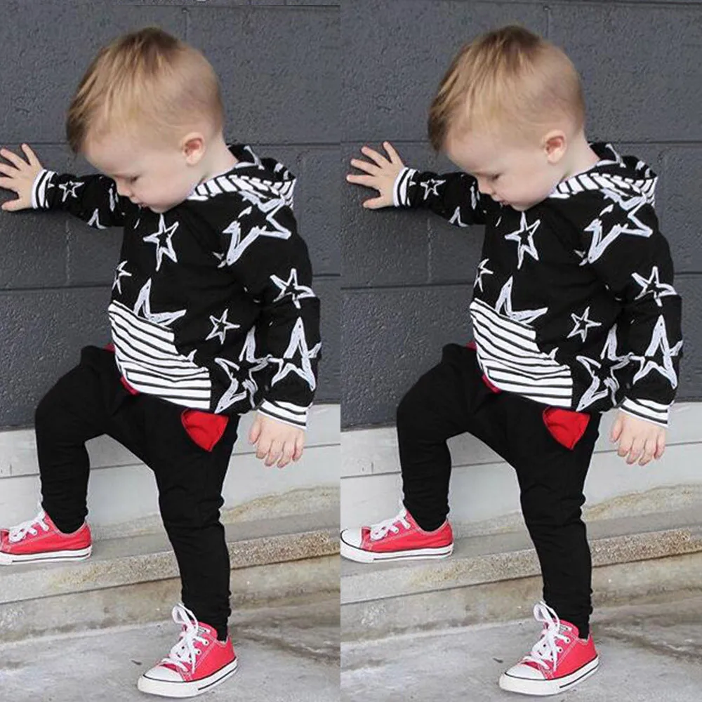 

MUQGEW Fashion Baby Boy clothes Winter clothes set 2PCs Long Sleeve Sweatshirt Star Hoode Top+Print Pants Cloth Sets roupas meni