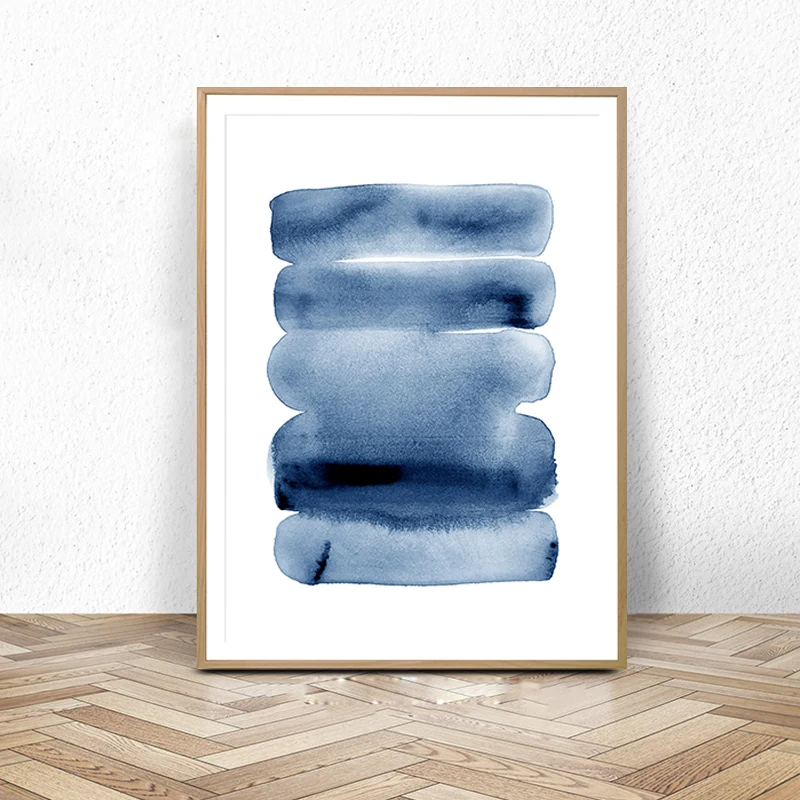 Watercolour Wall Art Print, Abstract Painting, Modern Minimalist, Navy Blue Decor