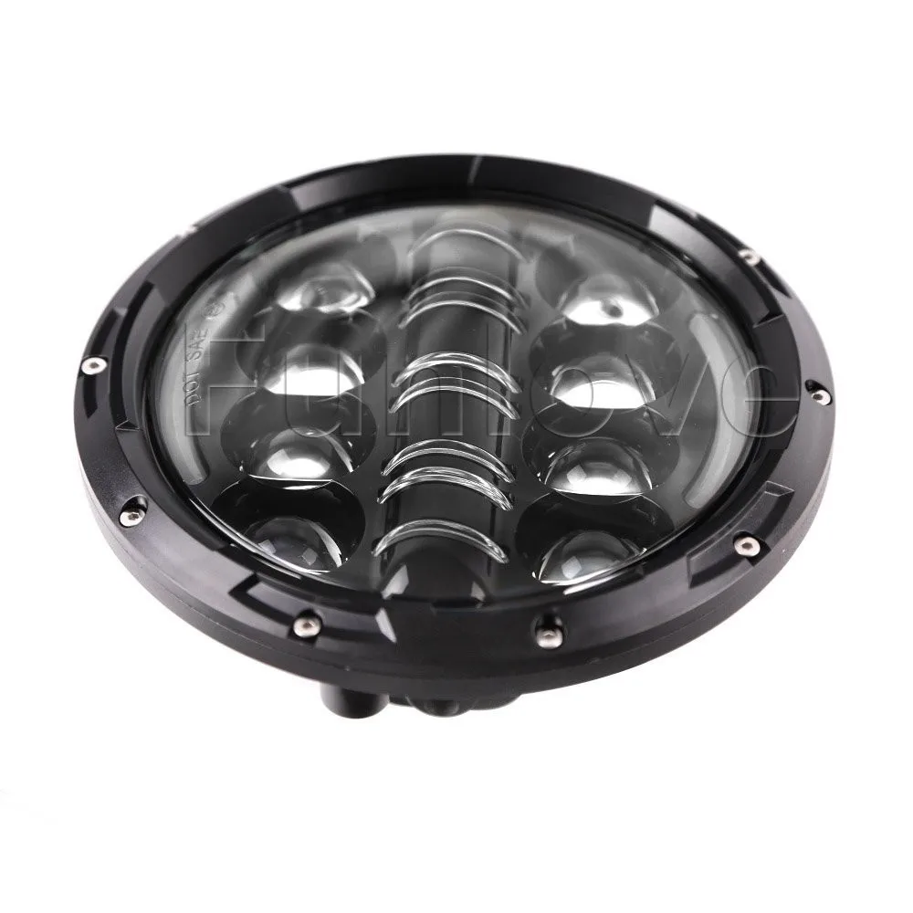 Newest 7 80W Round Black LED Projector Headlights with DRL High Low Beam for Jeep Wrangler JK CJ LJ 7inch headlight (3)